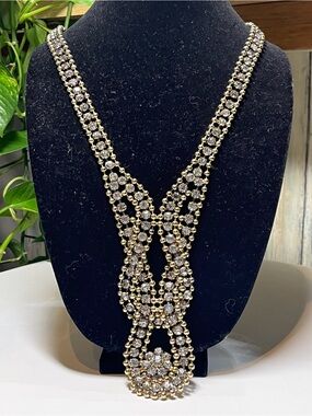 Gold Crystal Multi-Strand Statement Necklace with Matching Studs